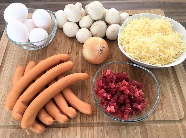 Zutaten für Fitnessauflauf mit Wiener Low Carb